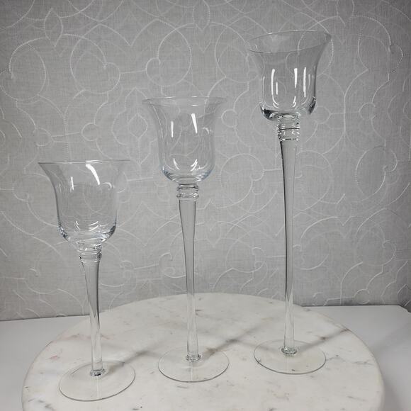Glass Tealight Holders Graduated Clear Glass Long Stem Centerpiece Candles 3 - Picture 5 of 12